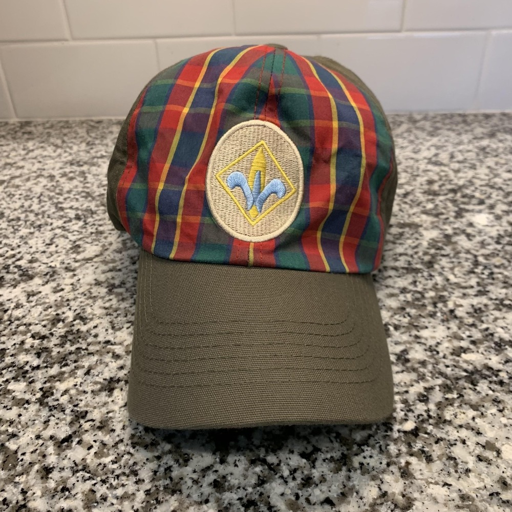 Boy Scouts Of America Hat Cap Strap Back Mens M/L Green Plaid Embroidered Twill